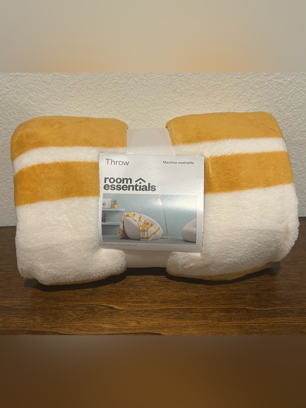 Room Essentials Yellow & White Striped Plush Throw Blanket - Picture 2 of 4